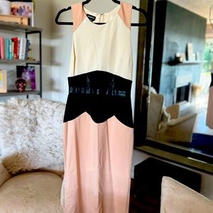 BEBE Neutral Color Block Midi Dress Size Small